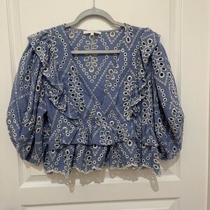 Blue and White Patterned Women's overlay Top